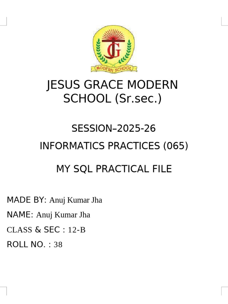 MySQL Practical File for Class 12-B | PDF | Databases | Computer ...