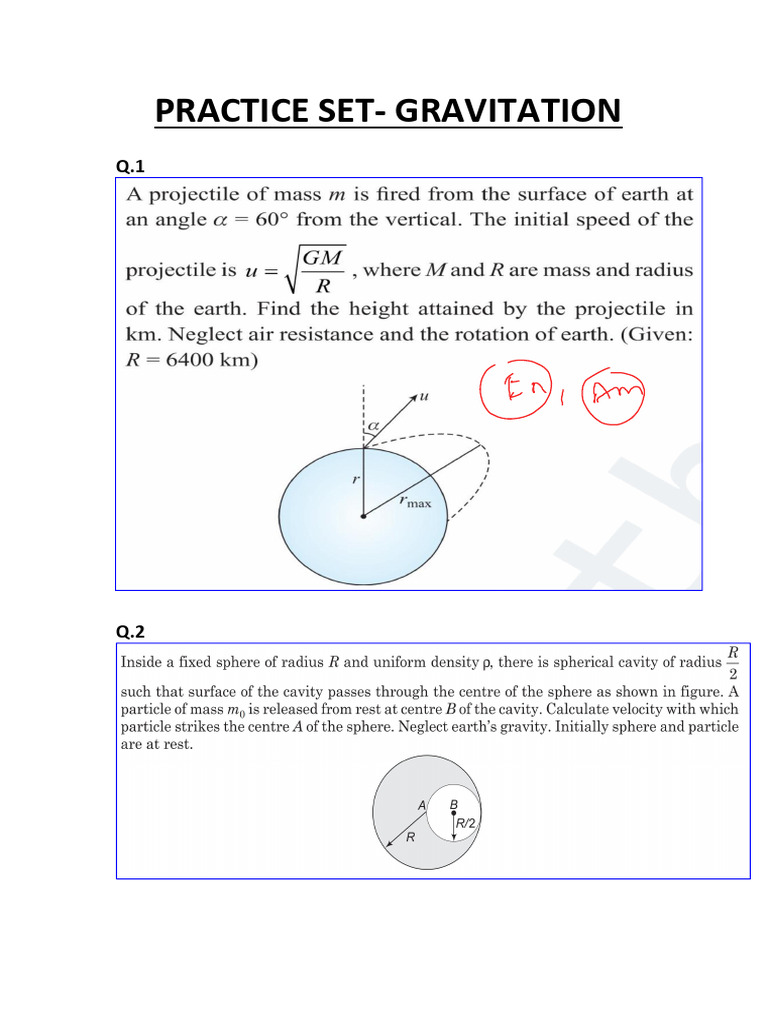Practice Set Gravitation | PDF