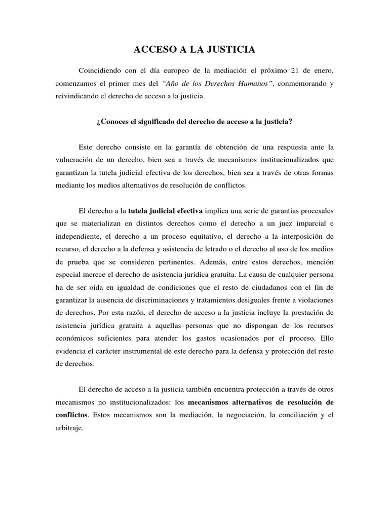 Derecho de Acceso a la Justicia | PDF | Mediación | Debido al proceso