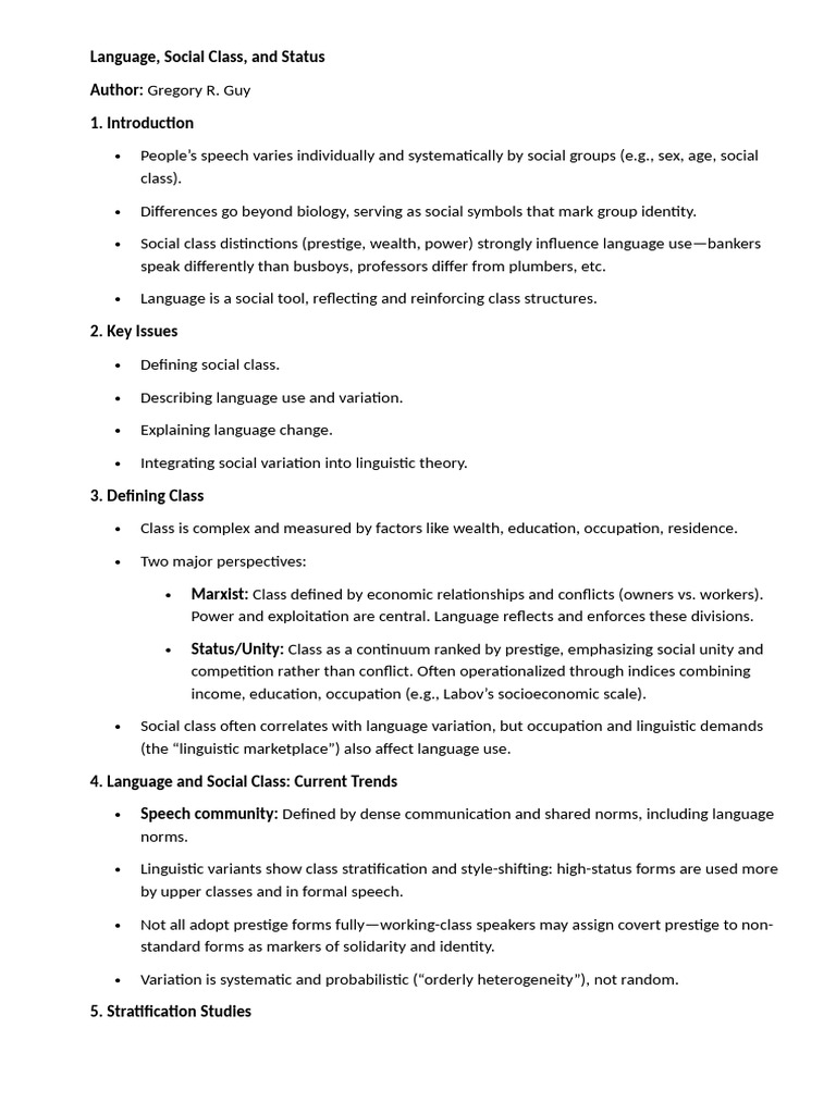 Language Variation by Social Class | PDF | Human Communication ...
