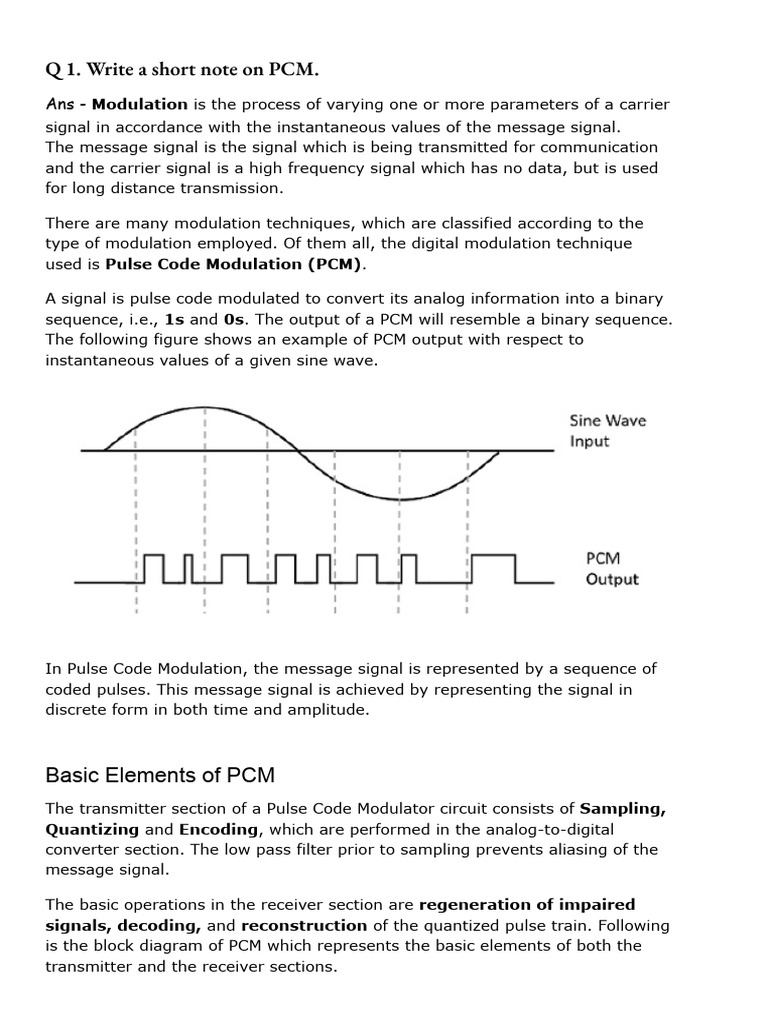 Overview of PCM and BFSK Modulation | PDF | Multiplexing | Phase (Waves)