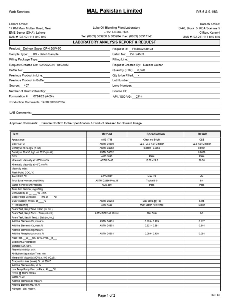 Delmax Super CF4 20W50 | PDF | Materials | Chemical Substances