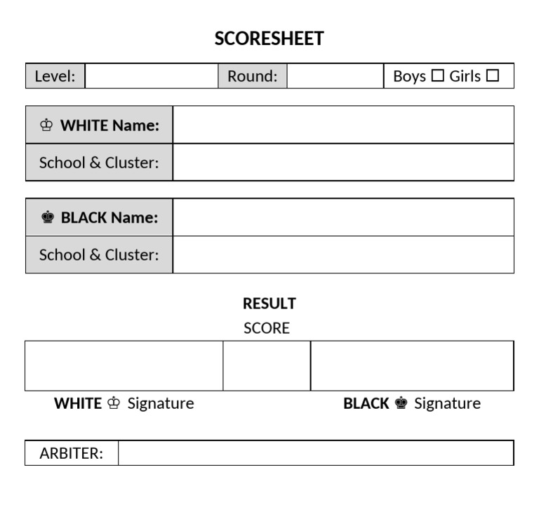 Chess Match Scoresheet Template | PDF