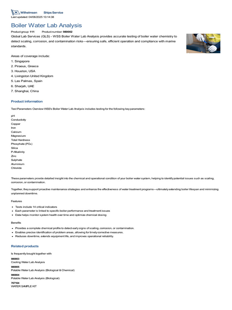 Boiler Water Lab Analysis Services | PDF