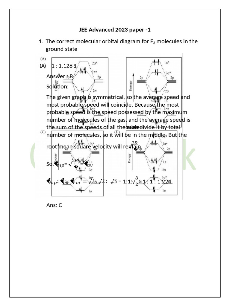 JEE Advanced 2023 Paper 1 Solutions | PDF | Colloid | Mole (Unit)