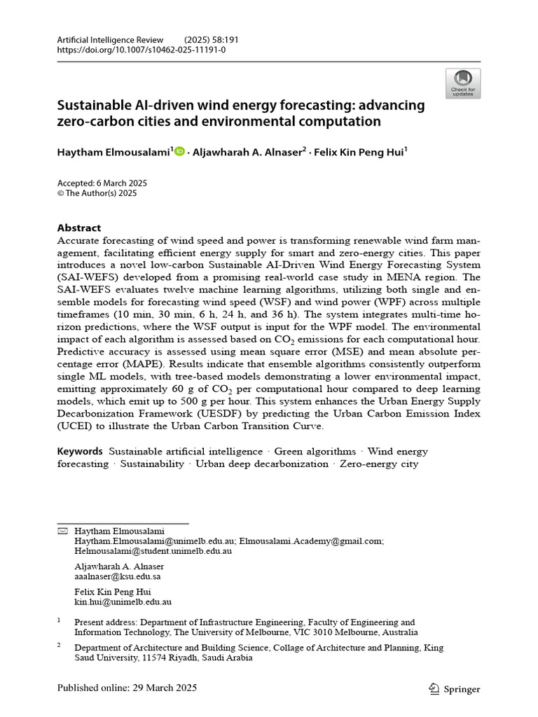Sustainable AI for Wind Energy Forecasting | PDF | Machine Learning ...