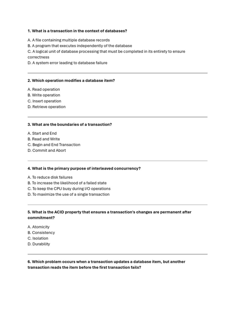 lec9 mcq | PDF | Database Transaction | Acid