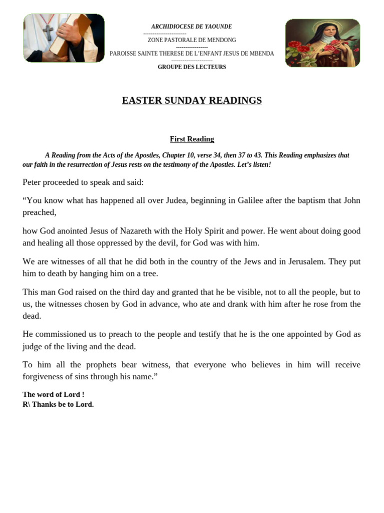 Easter Sunday Readings for Reflection | PDF | Jesus | Paul The Apostle