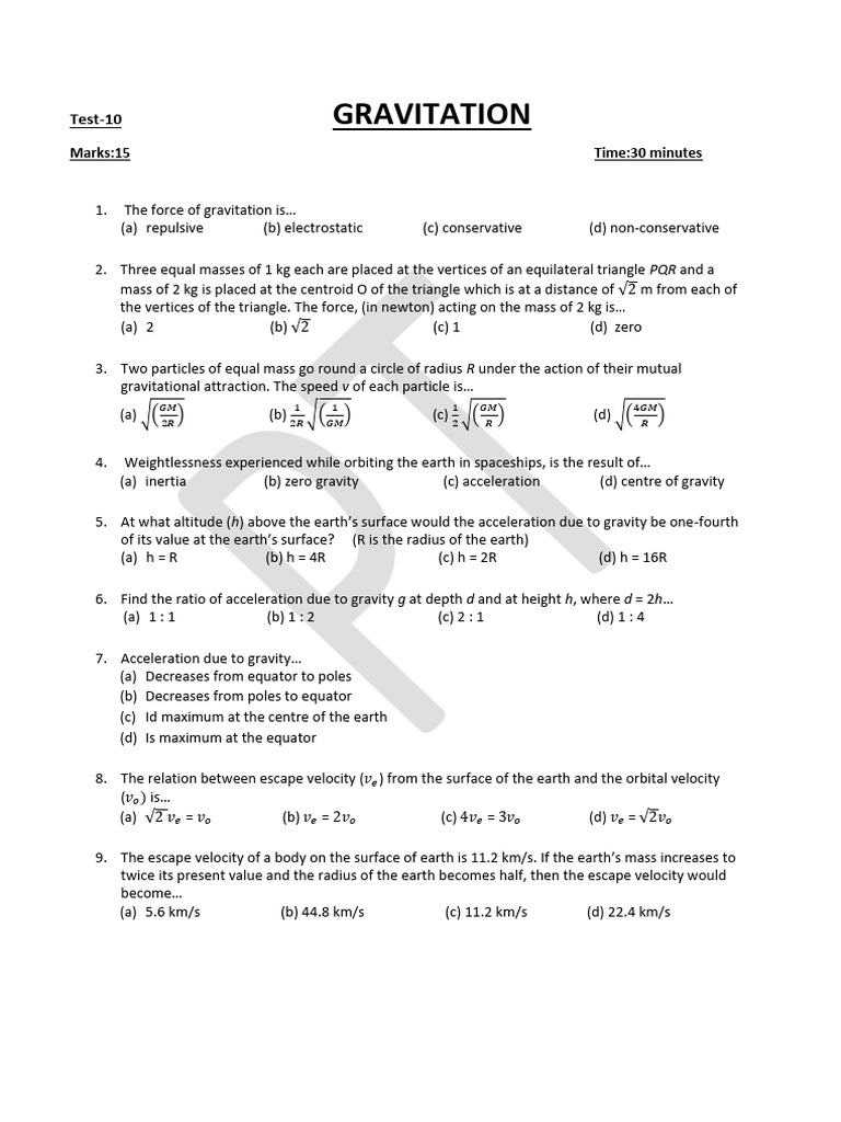 Test 10 Gravitation | PDF | Earth | Gravity