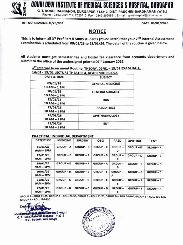 MBBS 2nd Internal Assessment Schedule | PDF | Medical Education ...