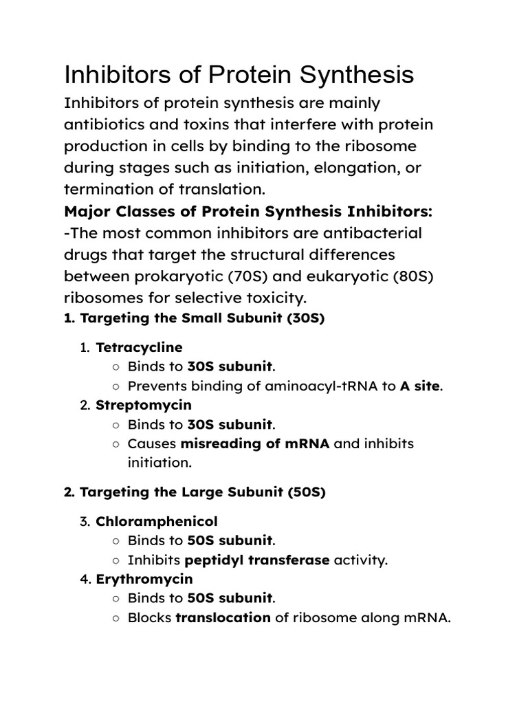 Protein Synthesis Inhibitors Overview | PDF | Translation (Biology ...