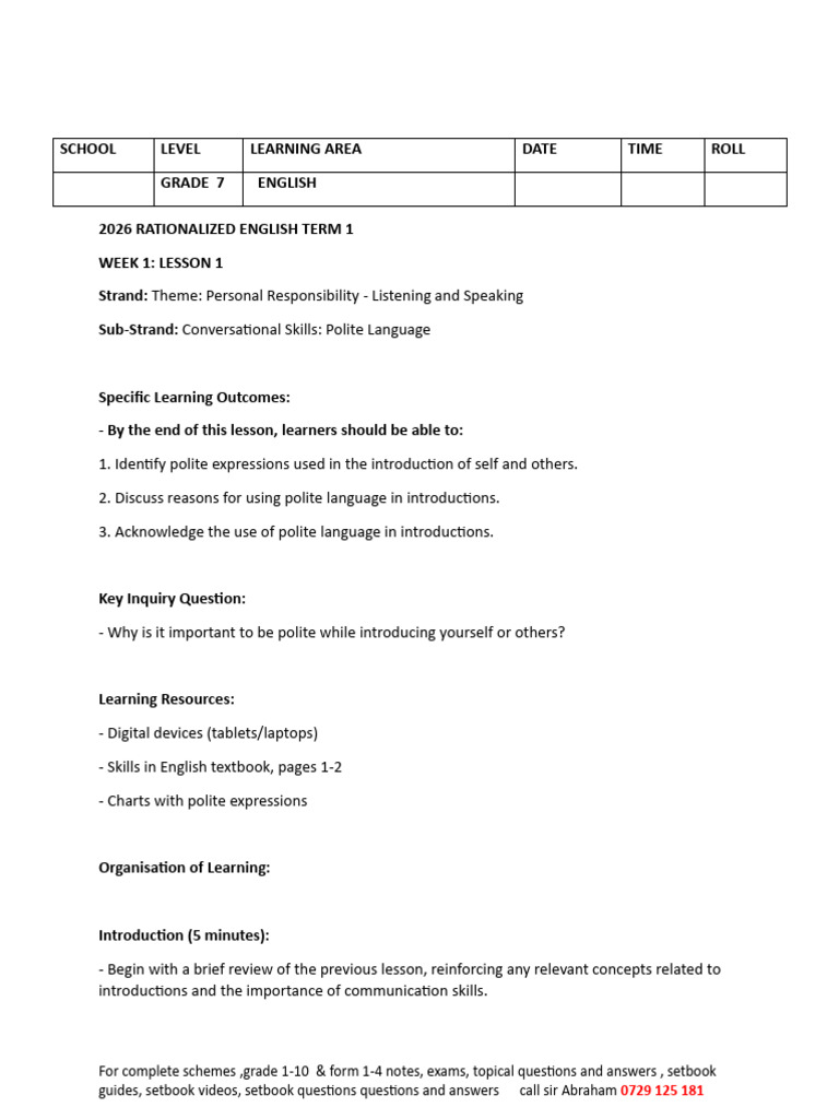 Grade 7 English: Polite Introductions Guide | PDF | Learning | Poetry