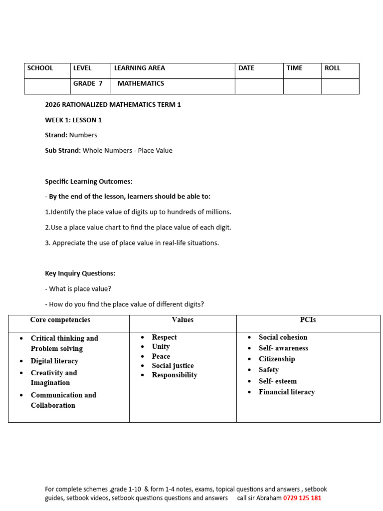 2026 LESSON PLANS Grade 7 Rationalized Mathematics Lesson Plans T | PDF ...