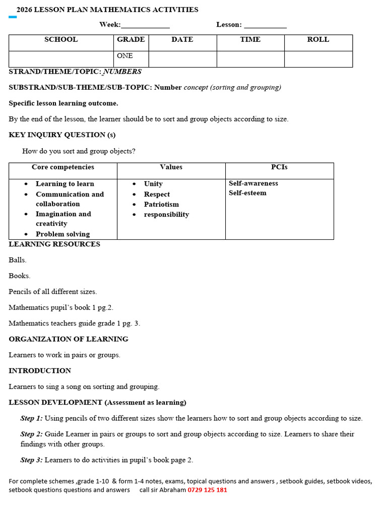 Grade 1 Mathematics Lesson Plans | PDF | Learning | Lesson Plan