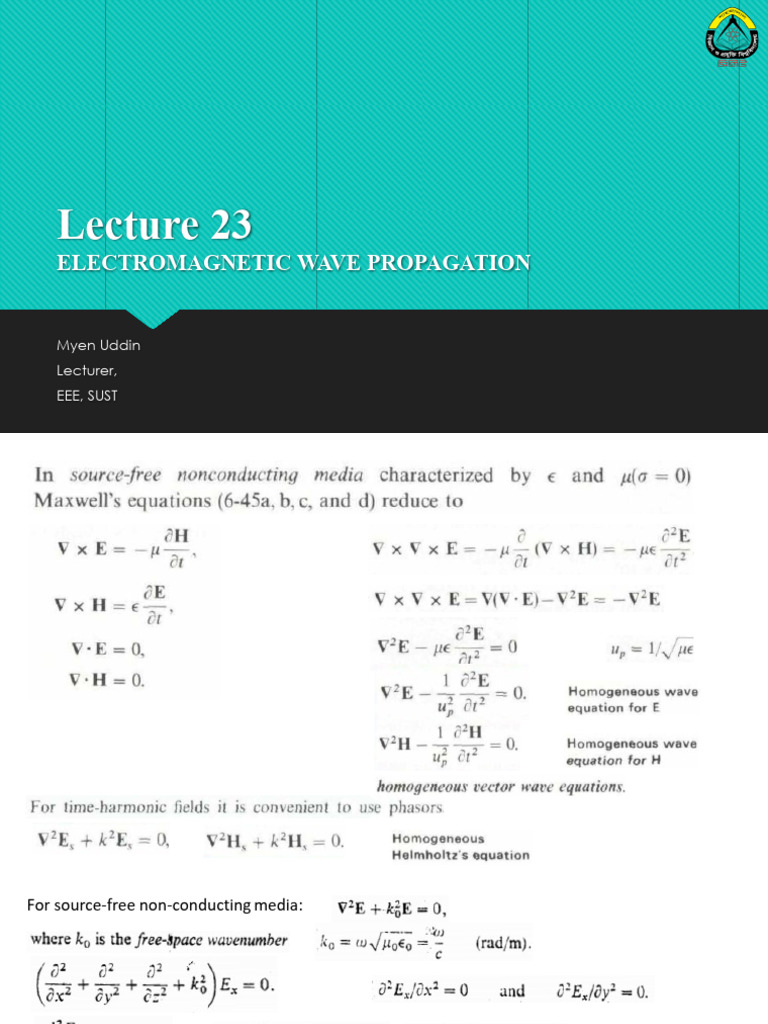 Lecture 23 Electromagnetic Wave Propagation 01 | PDF