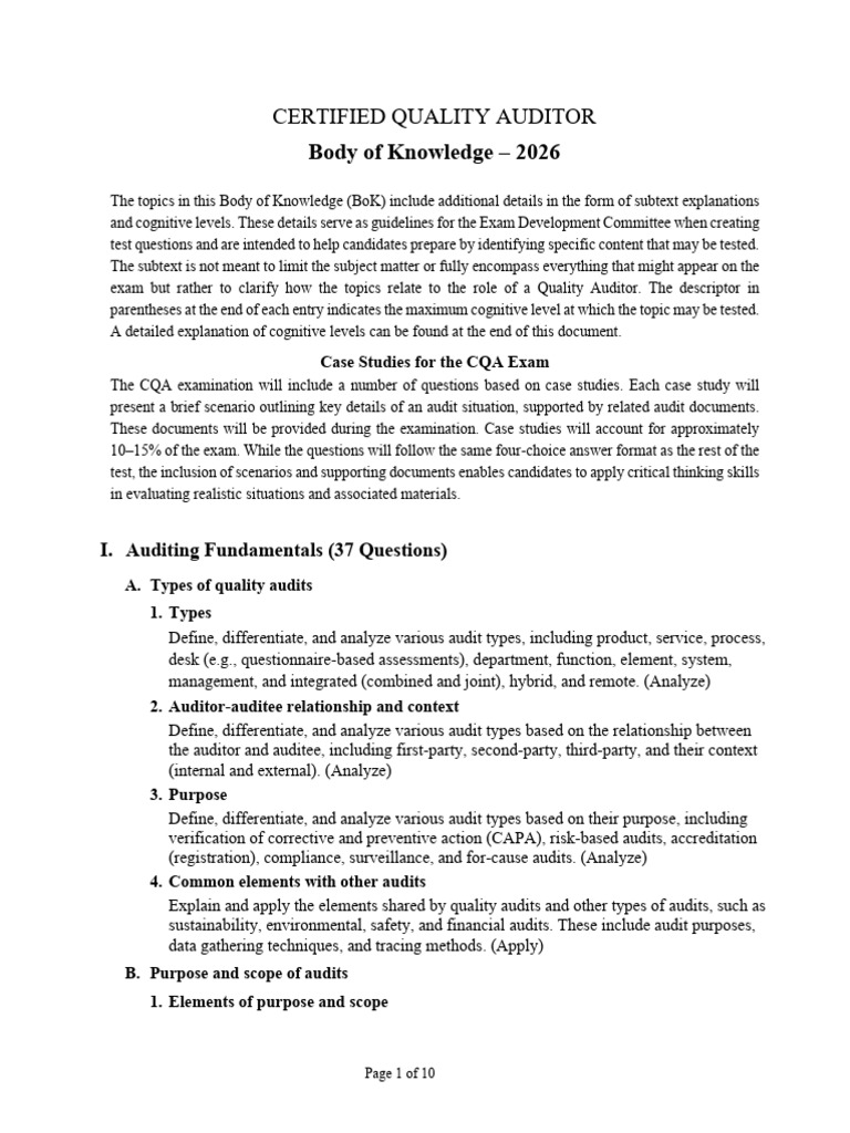 Certified Quality Auditor Exam Guide | PDF | Audit | Auditor's Report
