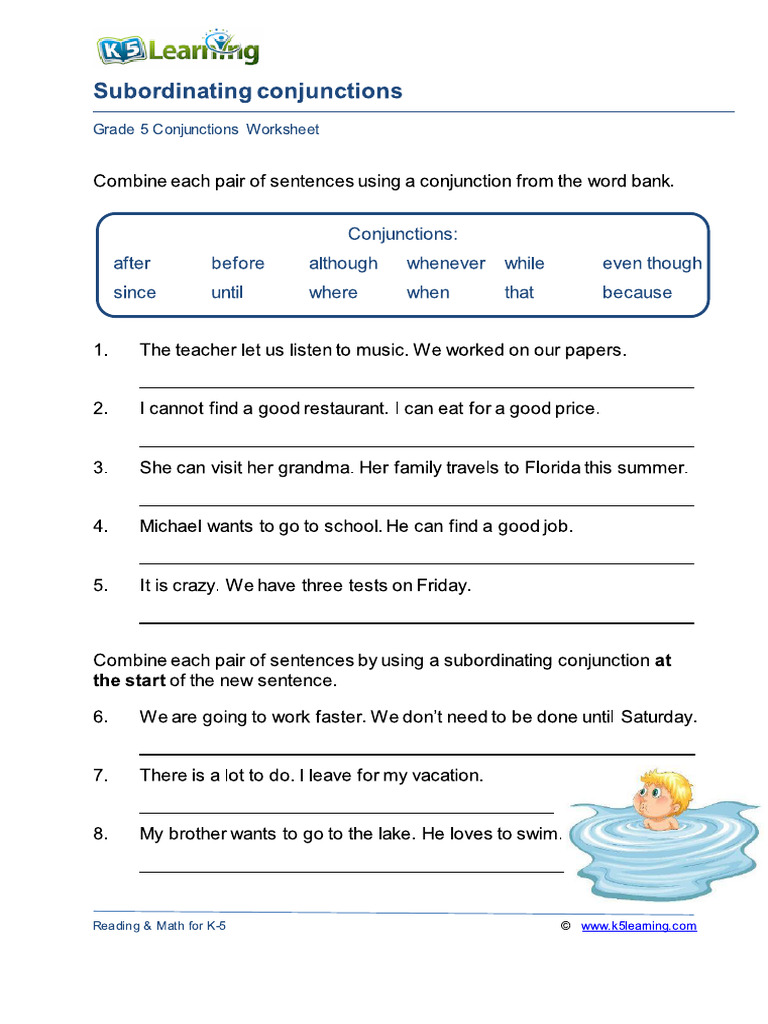 Subordinating Conjunctions Worksheet | PDF