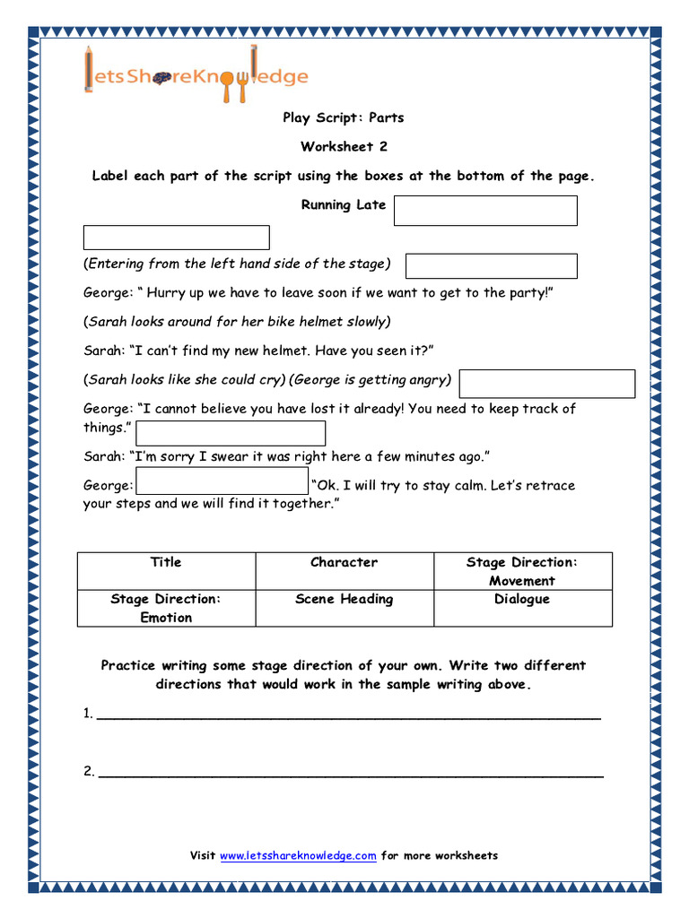 Play Script Grade 4 English Printable Worksheets w2 | PDF
