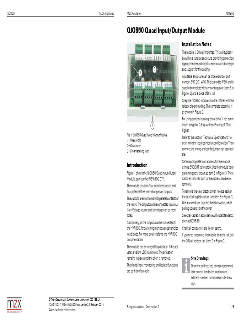 QIO850 Quad I/O Module Installation Guide | PDF | Relay | Resistor