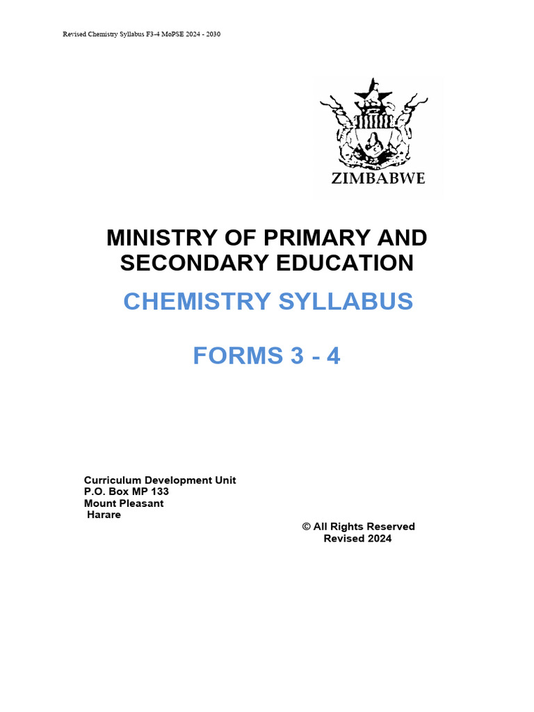 Revised Chemistry Syllabus F3-4 MoPSE 2024 | PDF | Chemical Reactions ...