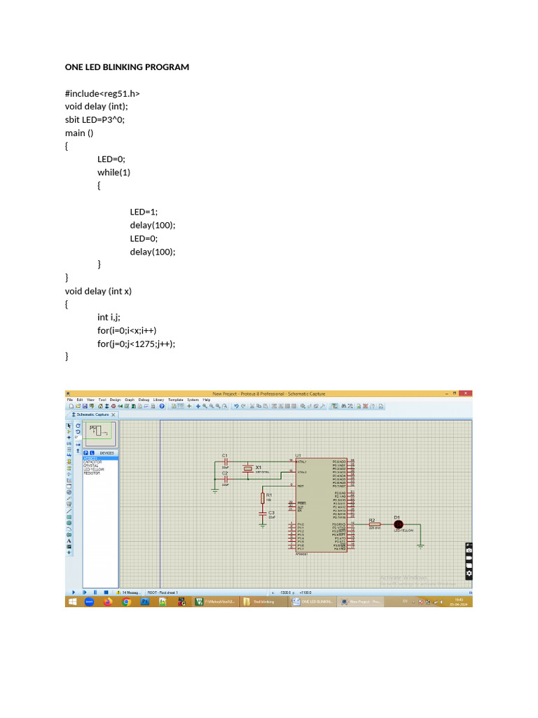 LED Blinking Program in C for 8051 | PDF