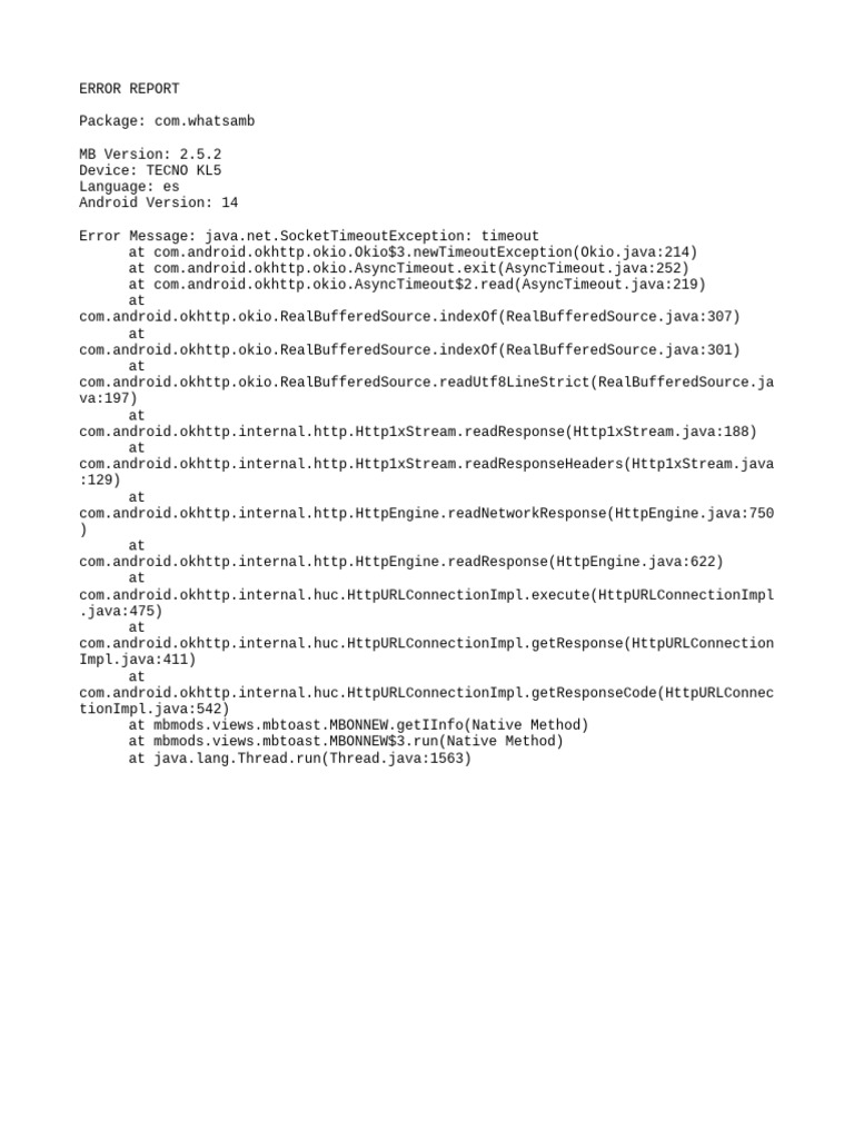 Socket Timeout Error Report for TECNO KL5 | PDF