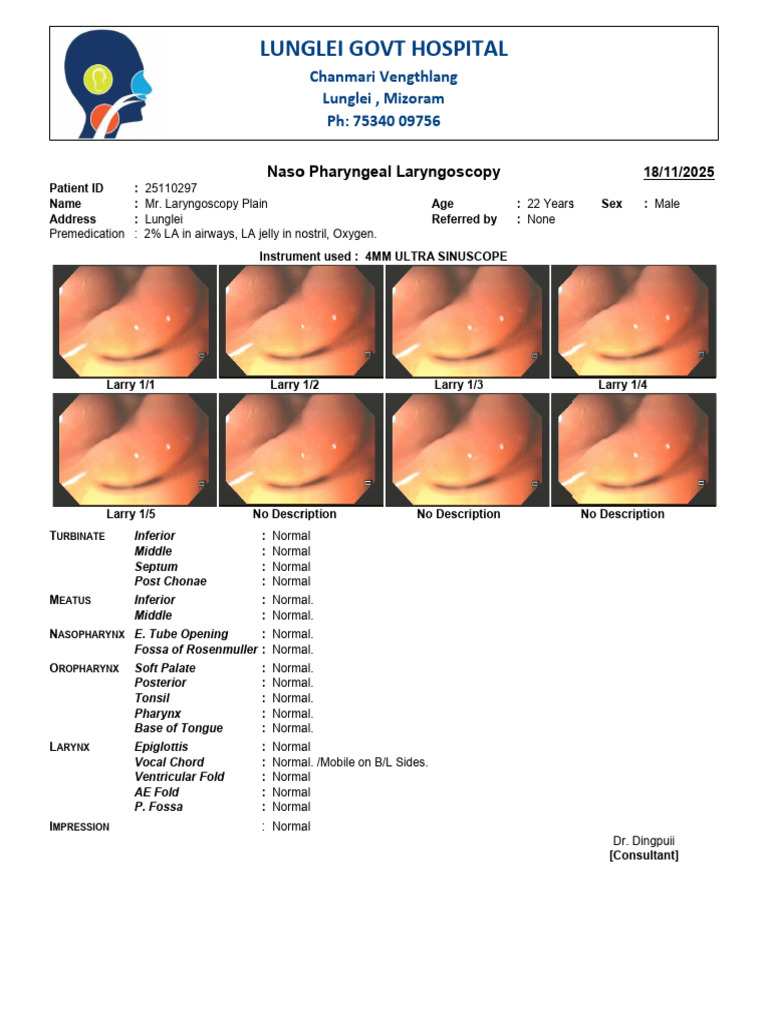 Laryngoscopy Report | PDF