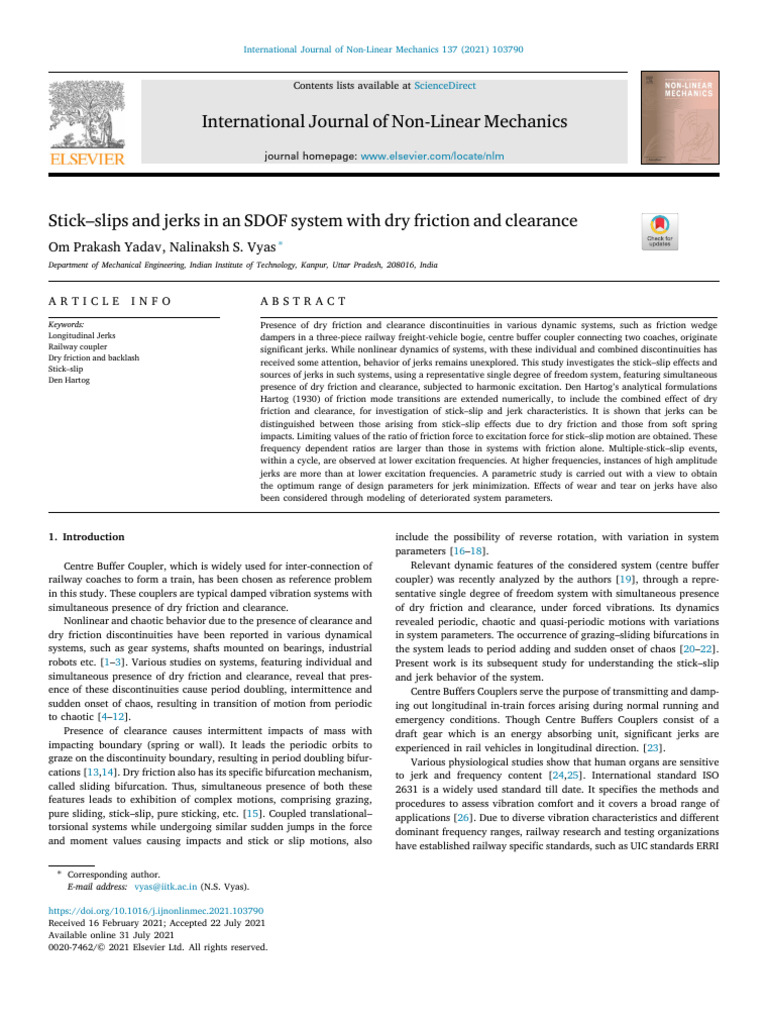 Stick-Slip and Jerks in SDOF Systems | PDF | Friction | Force