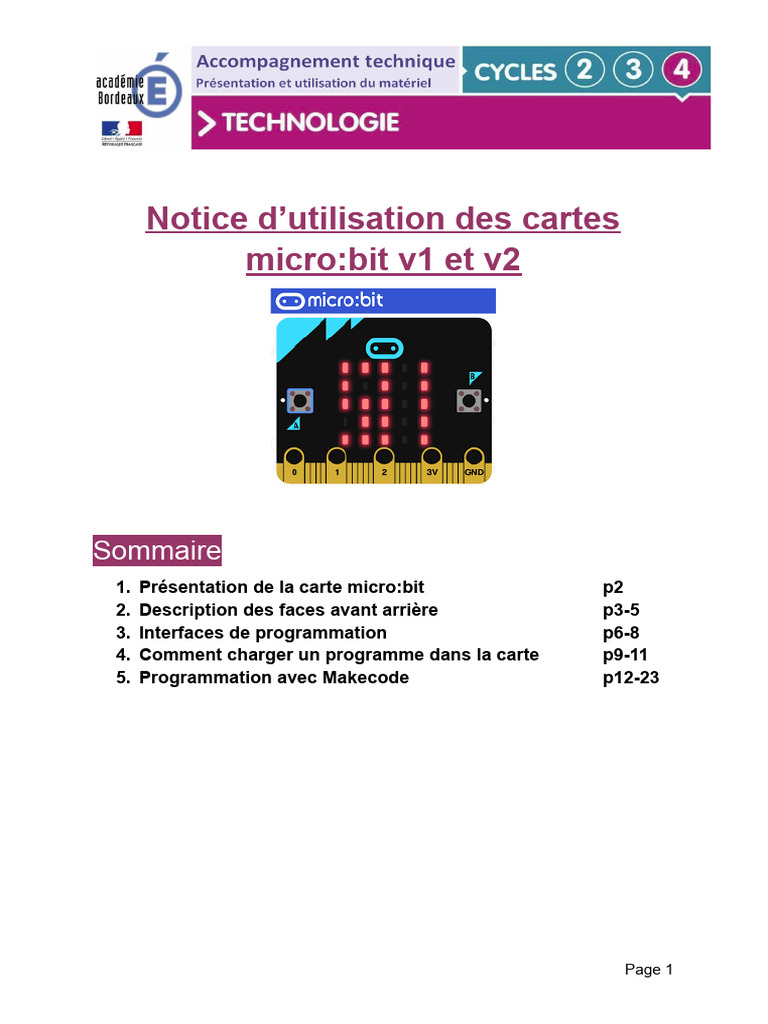 Guide d'utilisation des cartes micro:bit | PDF | Microphone | USB