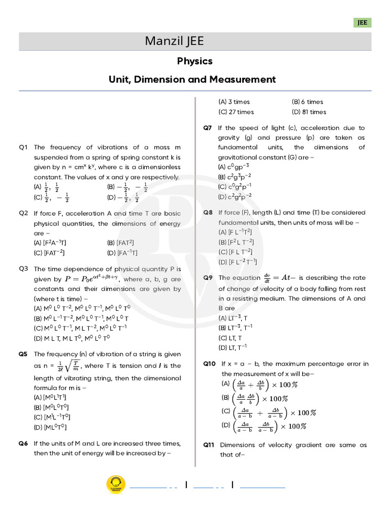 Physics Concepts for JEE Preparation | PDF | Electronvolt | Measurement