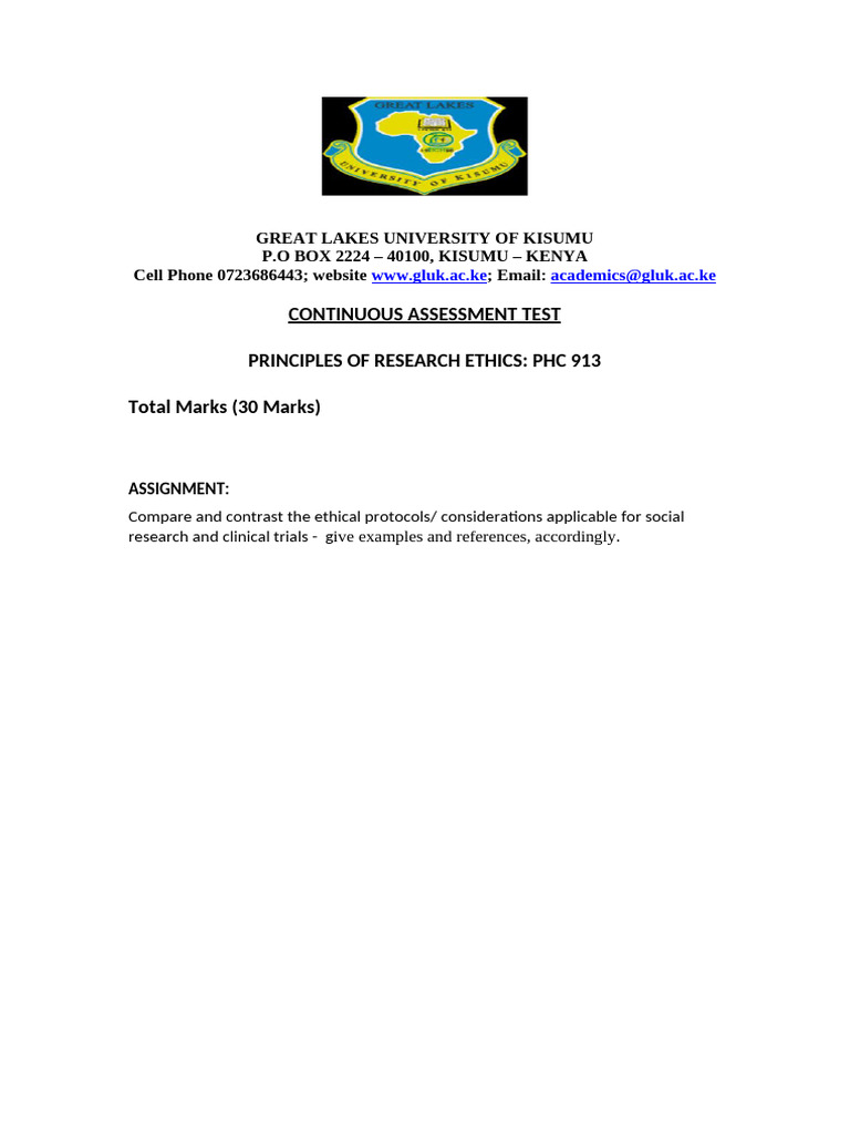 Cat-Assignment_ Phc 913 Principles of Research Ethics | PDF