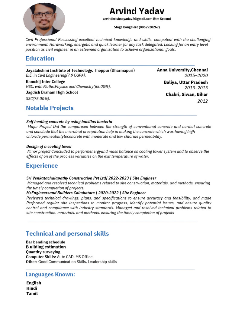 Arvind Yadav - Civil Engineer Resume Updated. (11) | PDF | Concrete