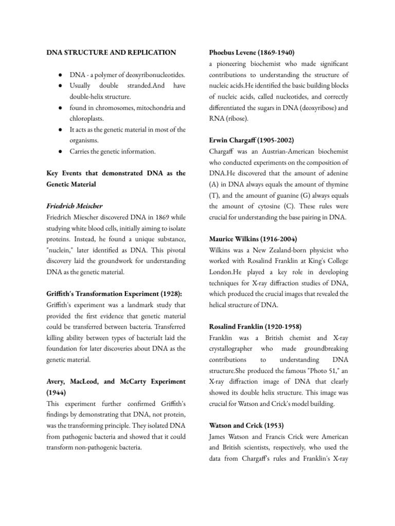 Dna Structure and Replication | PDF | Dna | Rna