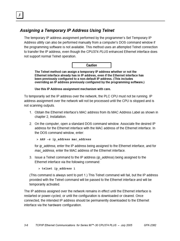 Assign Temporary IP via Telnet for CPU374 | PDF | Ip Address | Computer ...