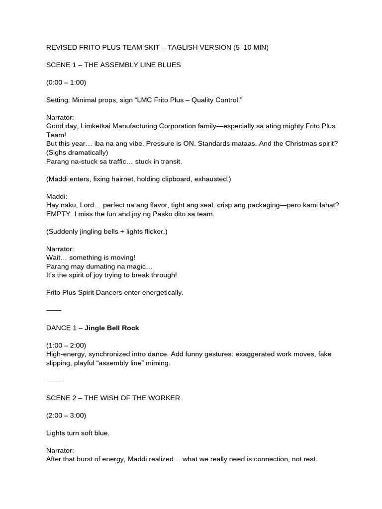 Frito Plus Team Christmas Skit Script | PDF | Christmas | Christmas ...