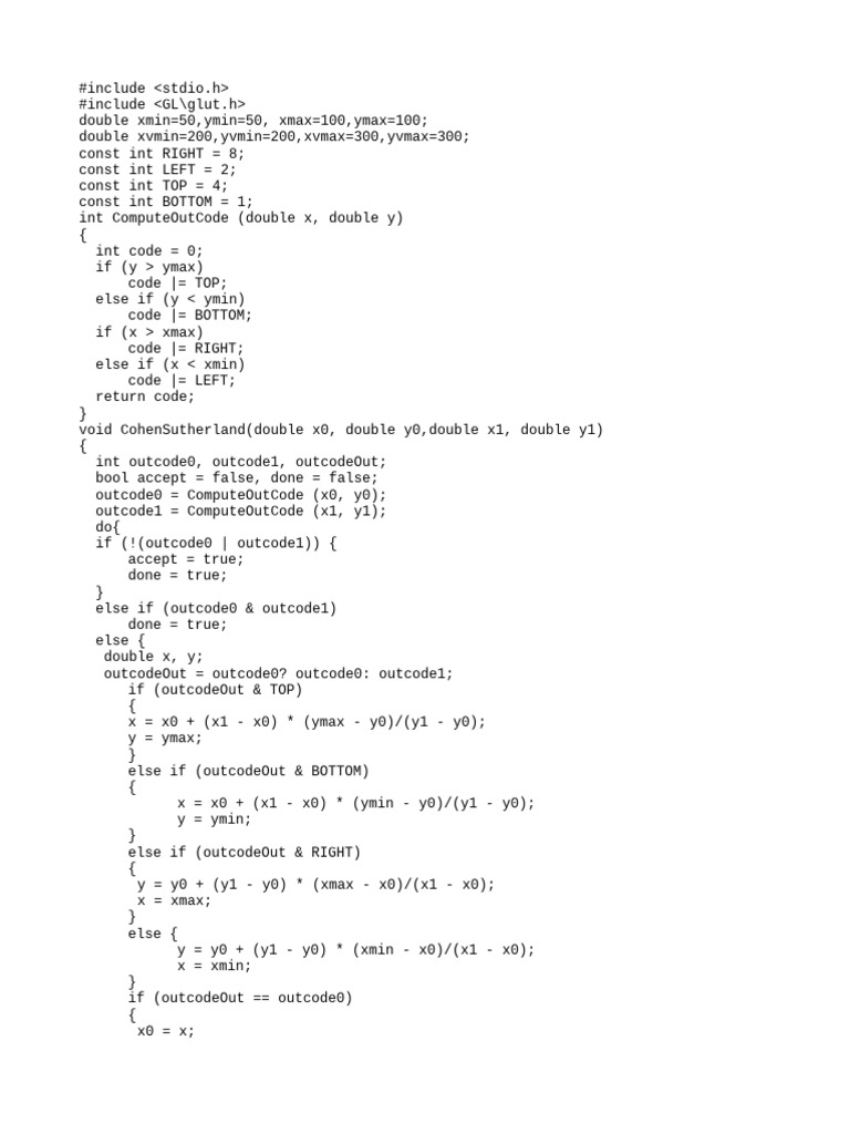 Cohen-Sutherland Line Clipping Code | PDF | Programming Paradigms ...