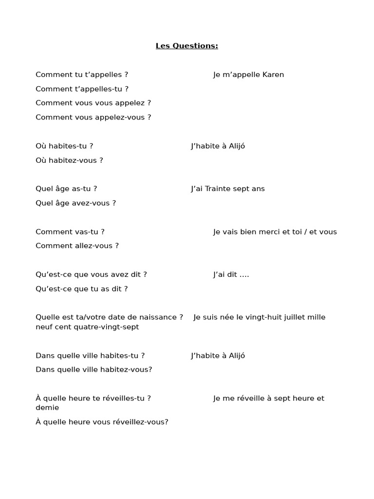 Questions et réponses sur la vie quotidienne | PDF