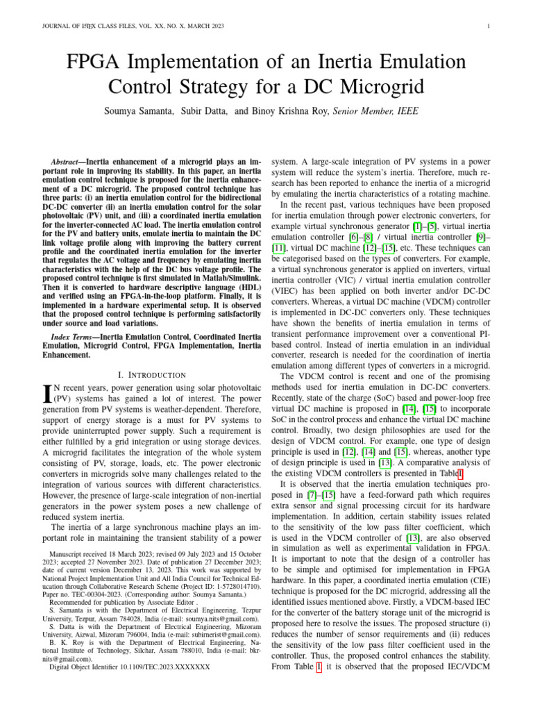 FPGA-Based Inertia Emulation for DC Microgrids | PDF | Power Inverter ...