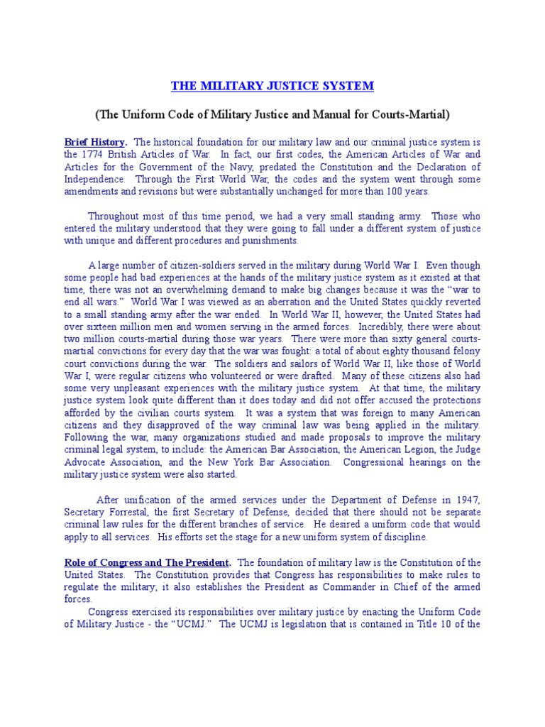 History of the UCMJ and Military Justice | PDF | Uniform Code Of ...
