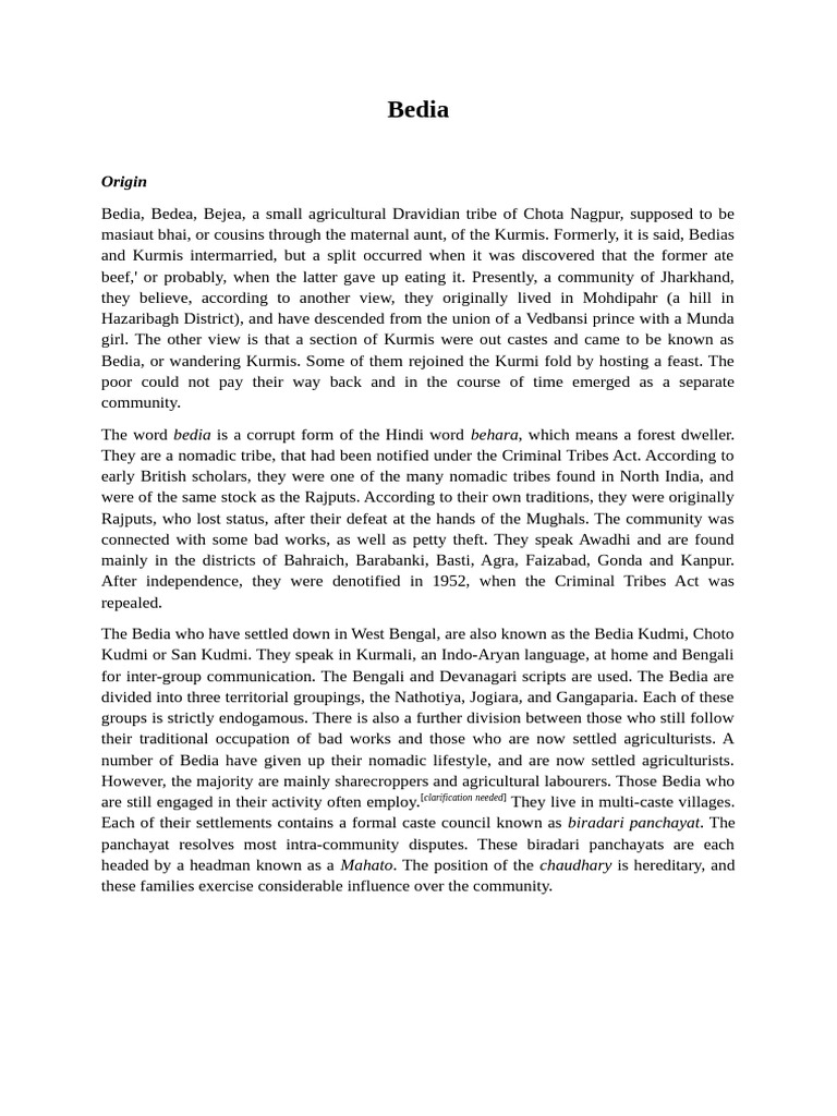 Overview of the Bedia Tribe in Jharkhand | PDF | Marriage | Festival
