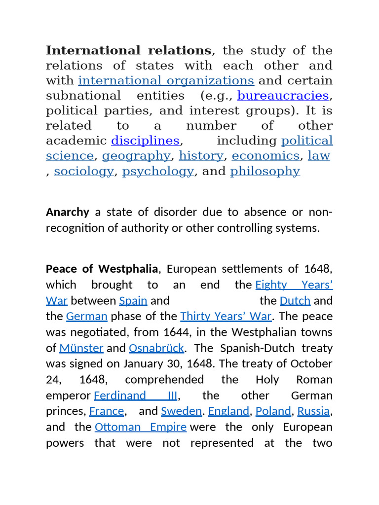 Overview of International Relations Concepts | PDF | International ...