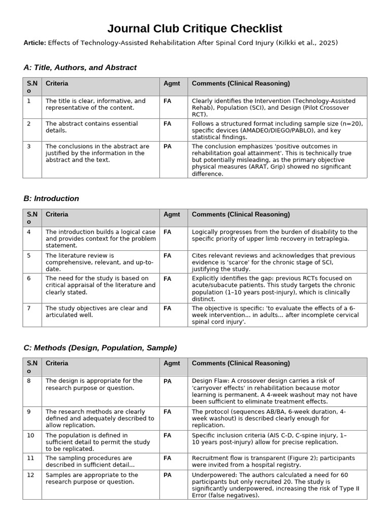 Kilkki 2025 Critique Checklist | PDF | Randomized Controlled Trial ...