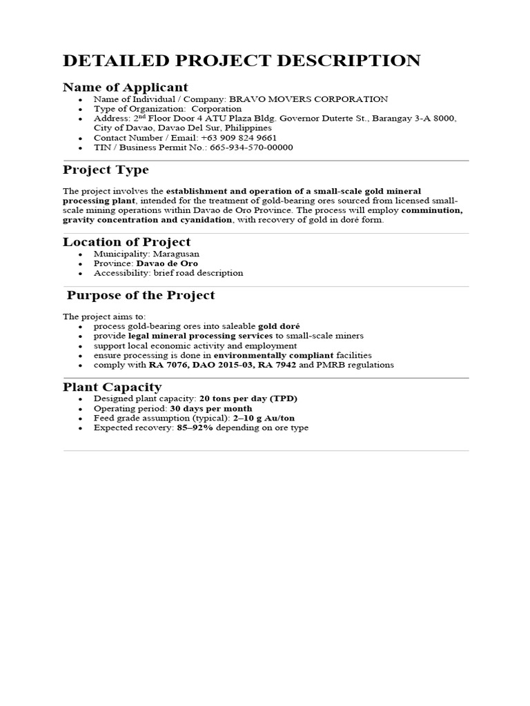 Gold Processing Plant Project in Davao | PDF | Mining | Secondary ...