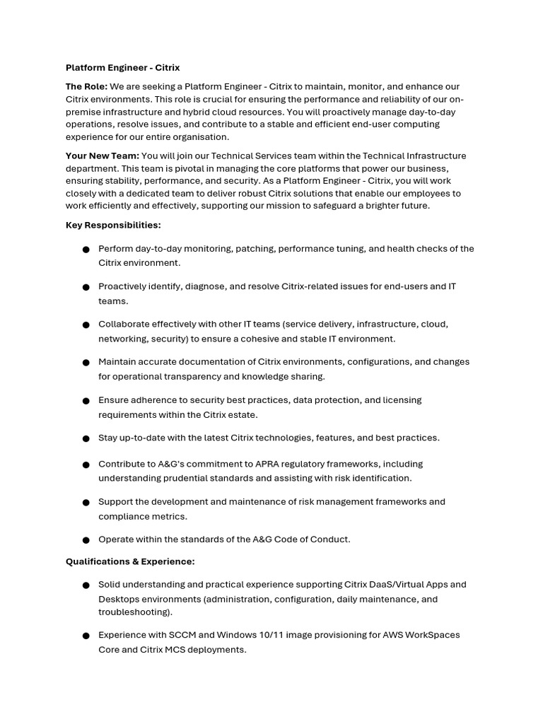 Citrix Platform Engineer Job Opportunity | PDF | Citrix Systems | Cloud ...