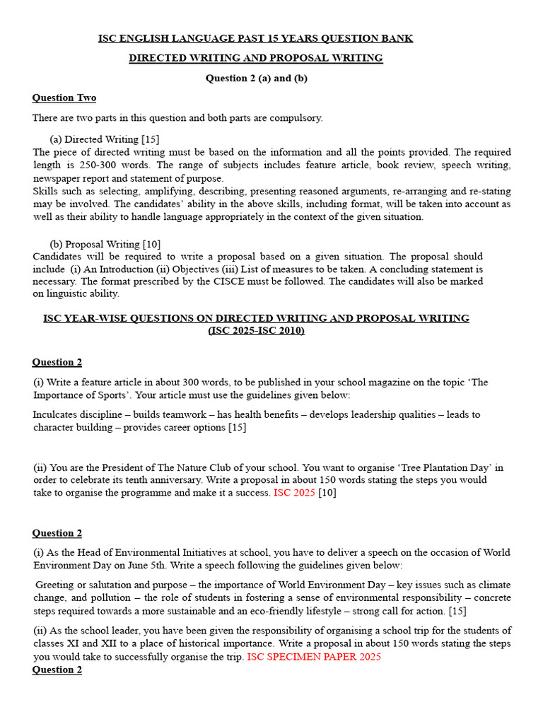Grade 12_15 Years Question Bank_Directed and Proposal Writing (1) | PDF ...