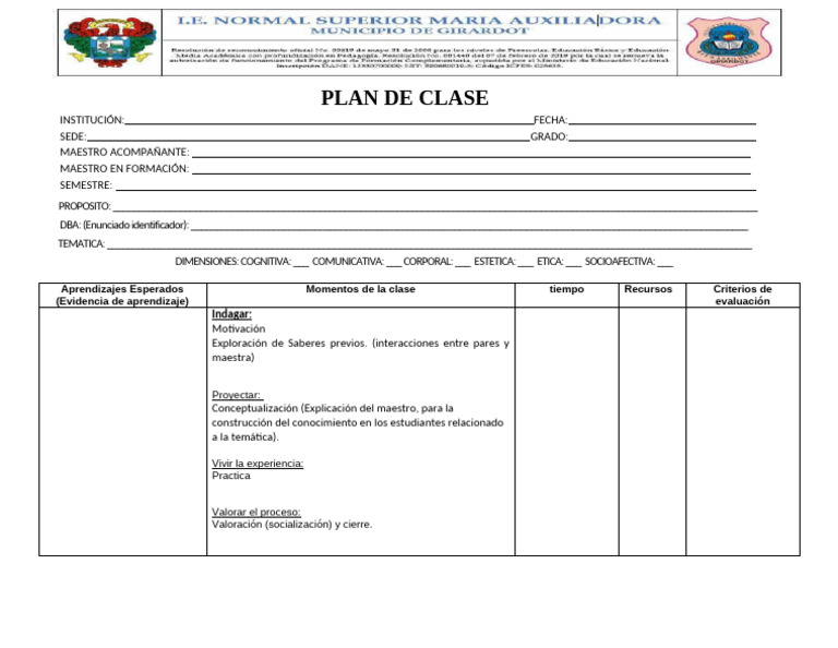 Plan de Clase Preescolar | PDF