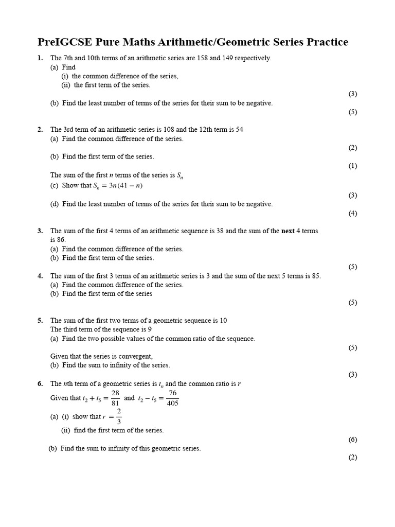PreIGCSE Pure Maths Series Practice | PDF | Mathematics | Mathematical ...