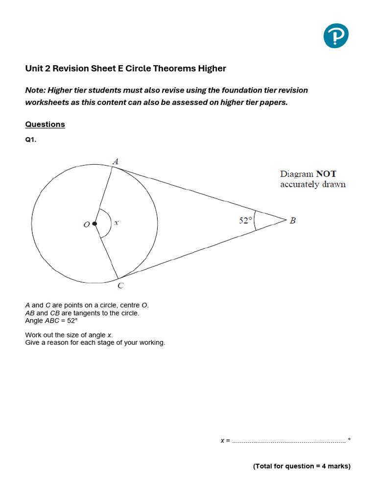 Circle Theorems Revision Sheet | PDF | Circle | Triangle Geometry