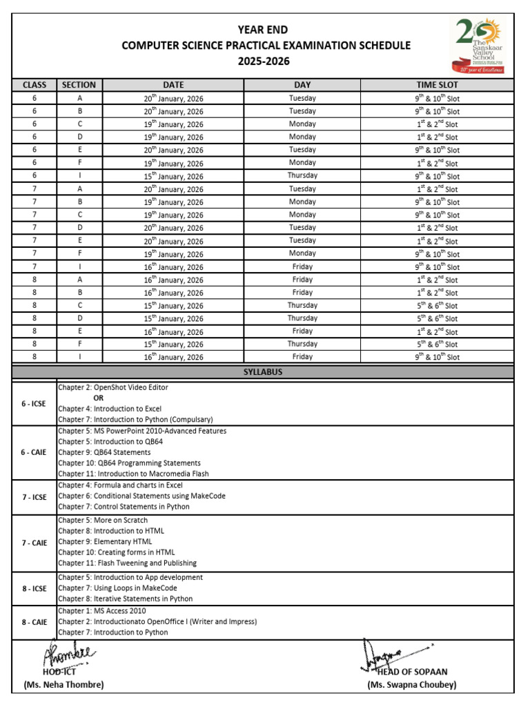computer practical datesheet for Cambridge Lower Secondary stage 7,8 ...