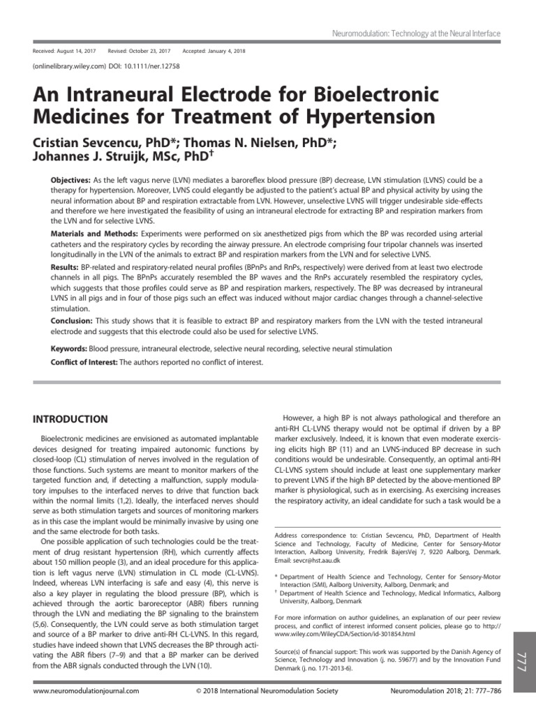 Intraneural Electrode for Hypertension Therapy | PDF | Amplitude ...